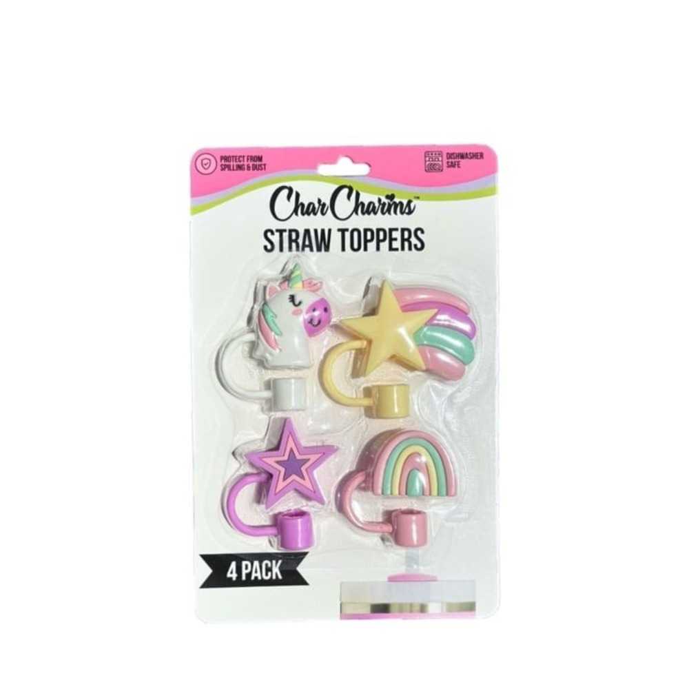 New CharCharms' Straw Toppers‎ 4 pack Stanley cup stars pastel colors